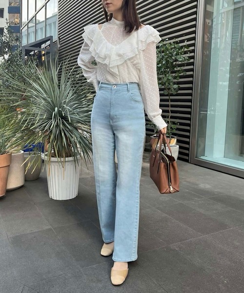 [one after another NICE CLAUP] обработка ботинки cut Denim брюки MEDIUM голубой женский 