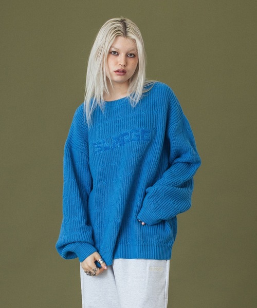 V12 LION CREW 柔らかなウール生地 メンズL ブルー V12 LION CREW 柔らかなウール生地 メンズL ブルー