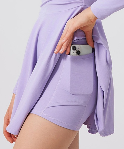レディース 長袖襟付きVネックハイウエストワンピース+ショートパンツ 上下2点セット「スポーツ/フィットネス/ヨガ/ピラティス」「トレーニングウェア/ジ… | HYS SHOP | 23