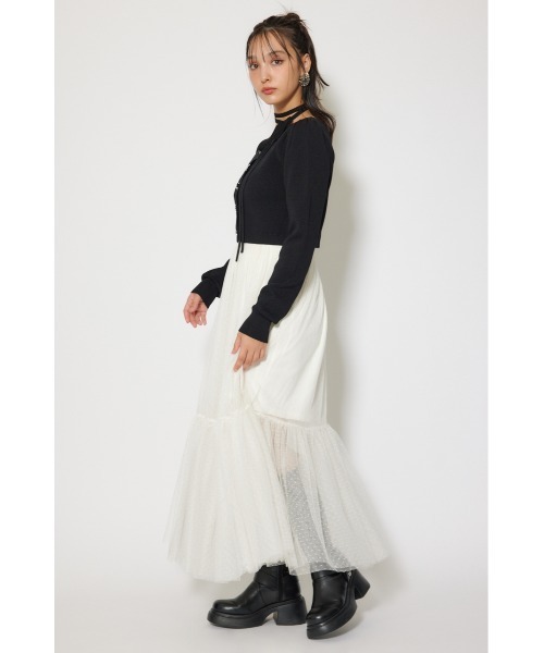 rienda ワンピース ニットカーディガンセットドットチュール