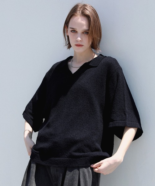 「ROCHEM」 半袖ニット S ブラック メンズ_画像2