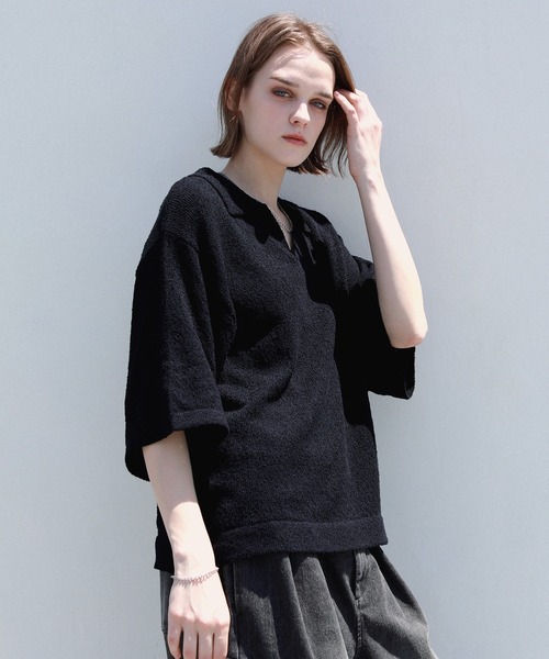 「ROCHEM」 半袖ニット S ブラック メンズ_画像3