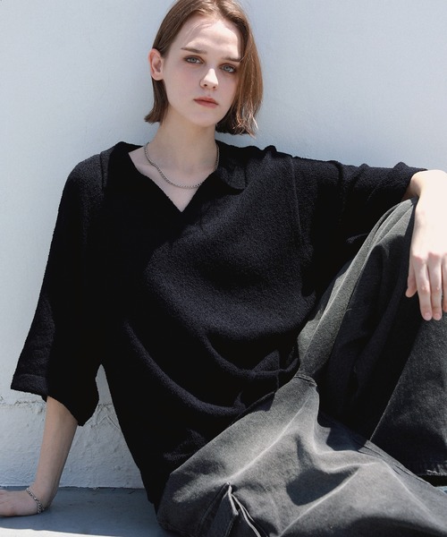 「ROCHEM」 半袖ニット S ブラック メンズ_画像4