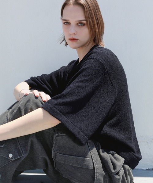 「ROCHEM」 半袖ニット S ブラック メンズ_画像6