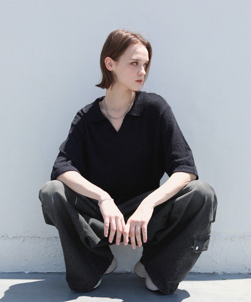 「ROCHEM」 半袖ニット S ブラック メンズ_画像7