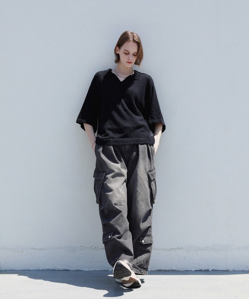 「ROCHEM」 半袖ニット S ブラック メンズ_画像9