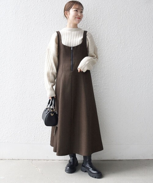 お値下げ　J.PRESS タグ付き✨美品✨ネップヘリンボーン ジャンパースカート セール】 ネップヘリンボーン ジャンパースカート （ロング・マキシ丈