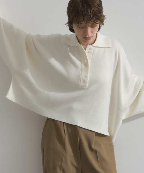 en haut（アンオート） ポロシャツ ポロ 総針編みニット 袖ボリューム