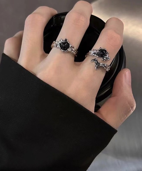 指輪 リング 「446633」ブラックデザインリング2点セット(RZ