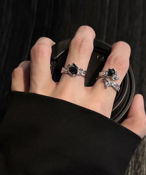 指輪 リング 「446633」ブラックデザインリング2点セット(RZ