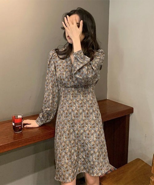 VIBGYOR Women ワンピース 「i-dare」 花柄 長袖 カシュクール ミニ丈