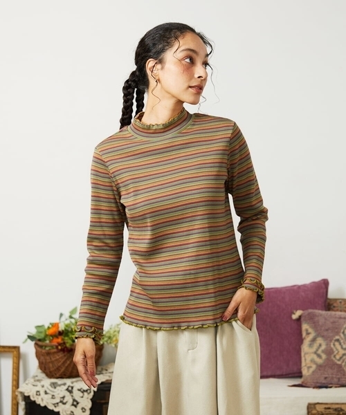 【NEW】ホコモモラ（JOCOMOMOLA）/Dentado ボーダーハイネックカットソー Jocomomola（ホコモモラ） tシャツ Dentado ボーダーハイネック