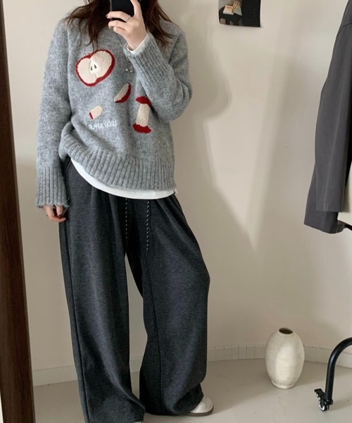 SHOUYO ニット セーター りんごモチーフふわもこニット／オフホワイト