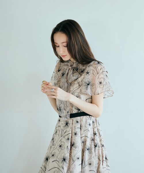 ワンピース シアー刺繍バイカラーワンピースの画像