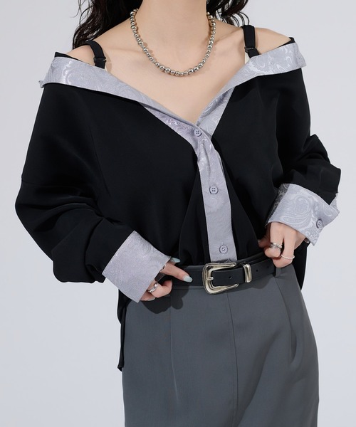Ellno de Mavie（エルノデメヴィ） ブラウス シャツ 2wayジャガード