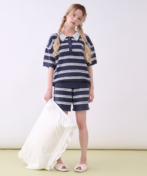 ボーダーポロセットアップ パジャマ ルームウェア 「SET ITEM」border knit polo set up