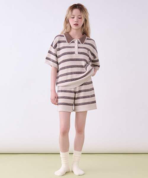 ボーダーポロセットアップ パジャマ ルームウェア 「SET ITEM」border knit polo set up