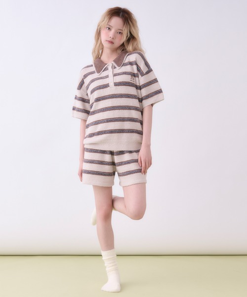 ルームウェア 部屋着 「SET ITEM」border knit polo set up / ボーダー
