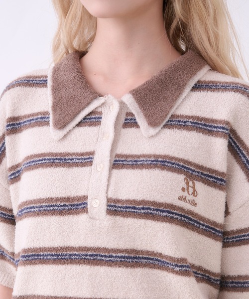 パジャマ ルームウェア 「SET ITEM」border knit polo set up