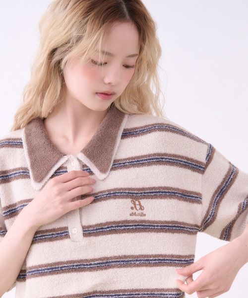 ルームウェア 部屋着 「SET ITEM」border knit polo set up / ボーダー