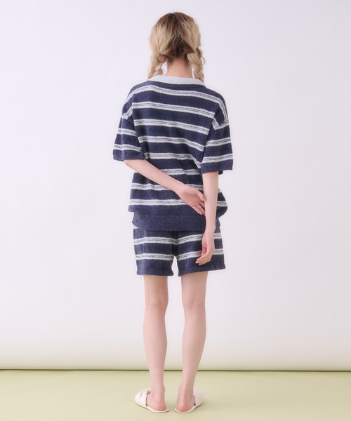 ルームウェア 部屋着 「SET ITEM」border knit polo set up / ボーダー