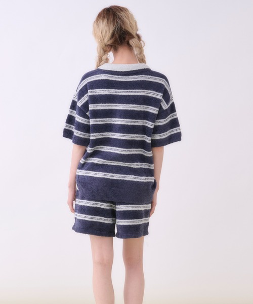 ルームウェア 部屋着 「SET ITEM」border knit polo set up / ボーダー