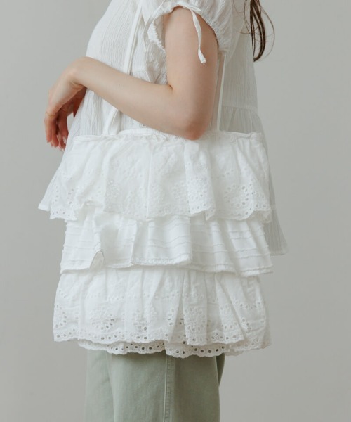 flower トートバッグ コットンフリルバッグ レディース : ZOZOTOWN