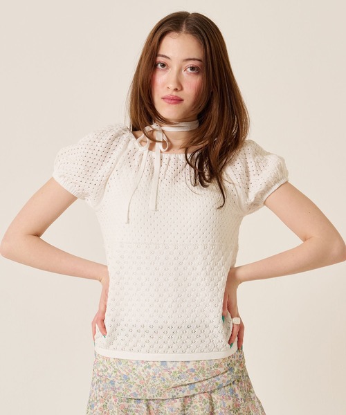 【美品】WONDERFUL WORLD 透かし編みニットベスト S～M相当 TINA：JOJUN（ティーナジョジュン） ベスト ジレ マルチウェイ 透かし