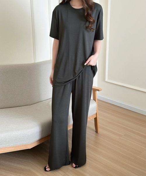 zimmerli × SWISS 航空 パジャマ・ルームウェア半袖茶・長ズボン黒 DAY CLOSET パジャマ ルームウェア 「セットアップ/なめらかとろみ生地