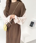ワンピース 袖ブラウスドッキングニットワンピースの詳細画像2