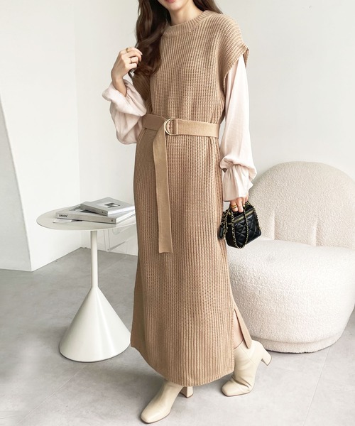 GeeRA ワンピース 袖ブラウスドッキングニットワンピース : ZOZOTOWN