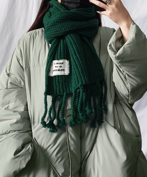 me+em select マフラー 「6色展開」レタリングタグローゲージニット