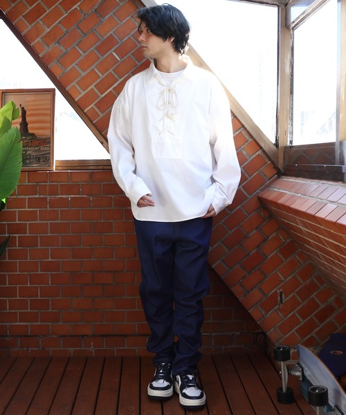 8 シャツ シャンブレーレースアップシャツ メンズ レディース