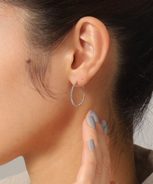 COCOSHNIK プラチナカットビーズチェーン フープピアス COCOSHNIK ピアス プラチナ カットビーズ フープピアス