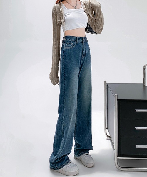 ワイドパンツ ジーンズ デニム デニムパンツ Lilamusant(リラミュゾン)ハイウエストワイドストレートコットンデニムパンツ レディース メンズ | Lilamusant | 06