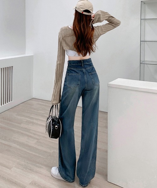 ワイドパンツ ジーンズ デニム デニムパンツ Lilamusant(リラミュゾン)ハイウエストワイドストレートコットンデニムパンツ レディース メンズ | Lilamusant | 05