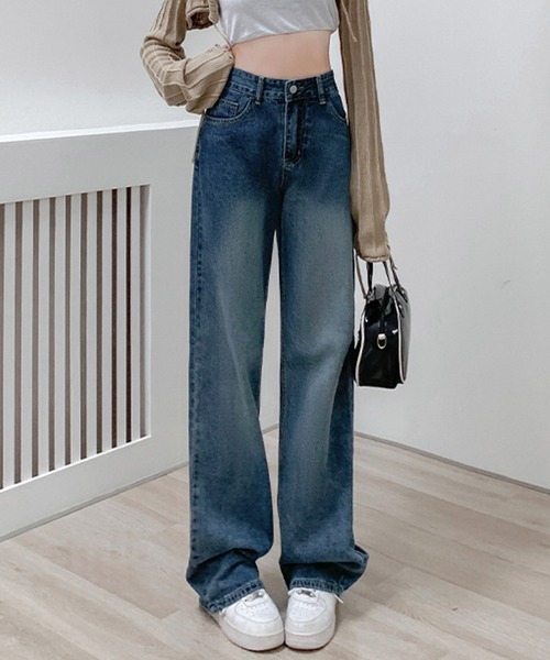 ワイドパンツ ジーンズ デニム デニムパンツ Lilamusant(リラミュゾン)ハイウエストワイドストレートコットンデニムパンツ レディース メンズ | Lilamusant | 02