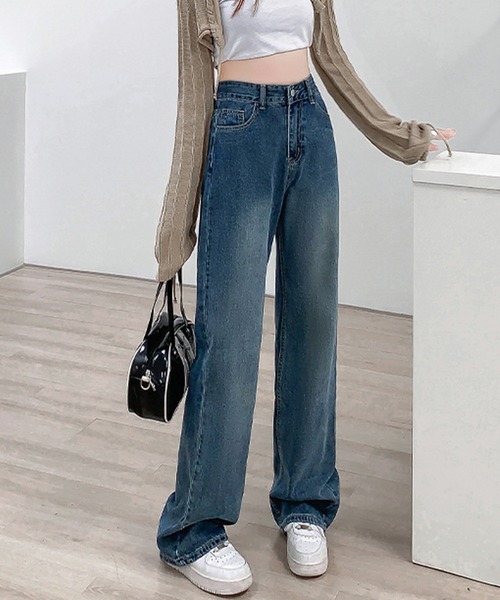 ワイドパンツ ジーンズ デニム デニムパンツ Lilamusant(リラミュゾン)ハイウエストワイドストレートコットンデニムパンツ レディース メンズ | Lilamusant | 04