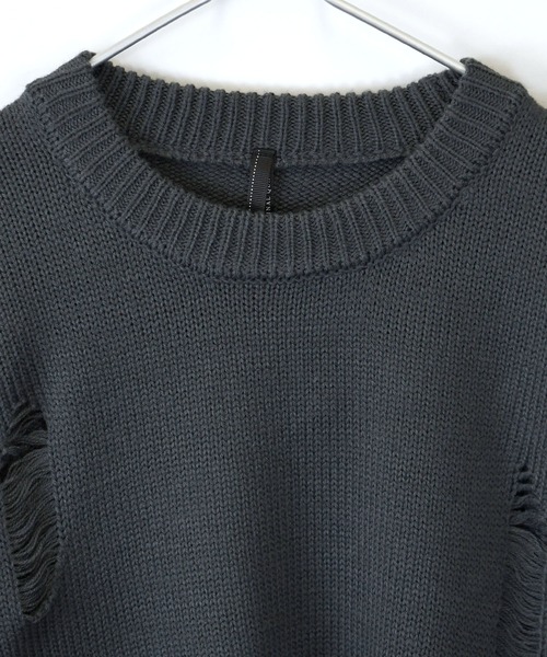 neighborhood／サベージ クルーニット ダメージ加工 セール】Distressed border crew knit / ダメージ加工ボーダー