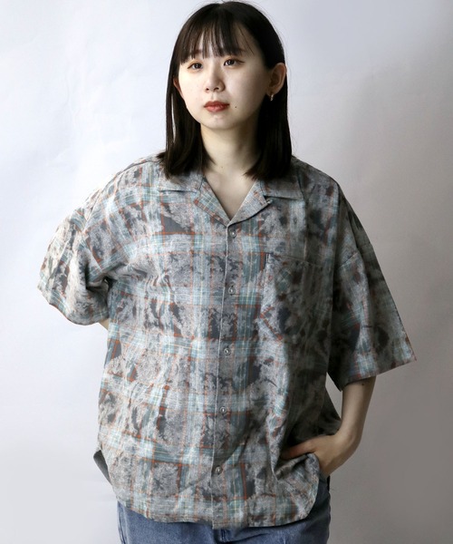 メンズ チェック柄シャツ 半袖シャツ ウォッシュ加工 MinoriTY オーバーサイズ 半袖シャツ メンズ チェック ビッグ
