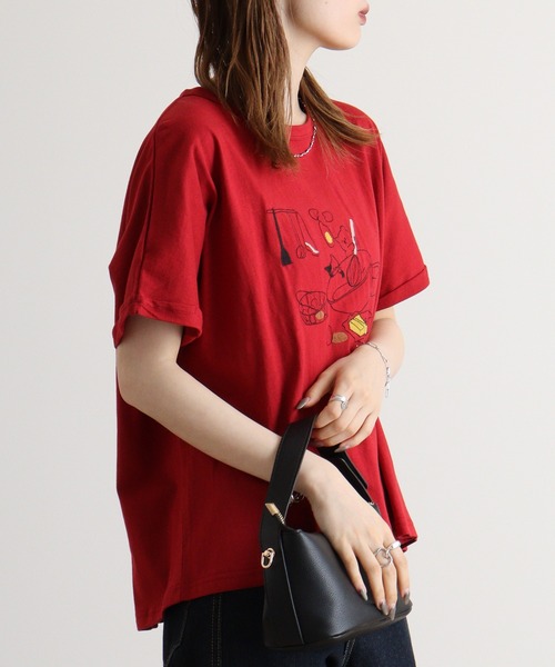 Emago tシャツ EMAGO クマのクッキング刺繍ドルマン半袖Tシャツ