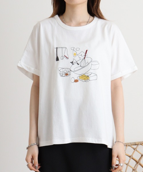 tシャツ EMAGO クッキング刺繍ドルマン半袖Tシャツ レディース Emago tシャツ EMAGO クッキング刺繍ドルマン半袖Tシャツ