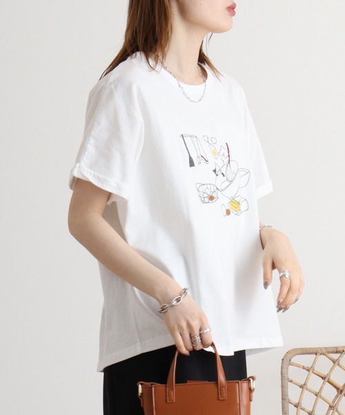 tシャツ EMAGO クマのクッキング刺繍ドルマン半袖Tシャツ レディース Emago tシャツ EMAGO クマのクッキング刺繍ドルマン半袖Tシャツ
