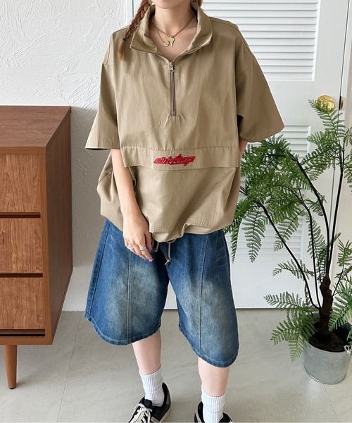 A CHOCK★刺繍柄 ユニセックス コットンシャツ AK9 aimoha｜【HOOK】ストライプ刺繍シャツ | Rakuten Fashion(楽天