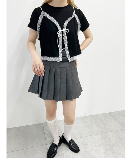 tシャツ レースキャミソール＆シアーギャザートップスセット レディース tシャツ レースキャミセットTシャツ レディース : ZOZOTOWN