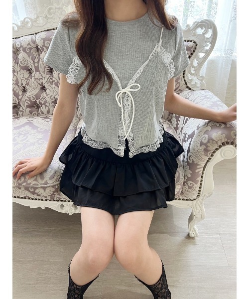 tシャツ レースキャミ付きトップス レディース tシャツ レースキャミセットTシャツ レディース : ZOZOTOWN