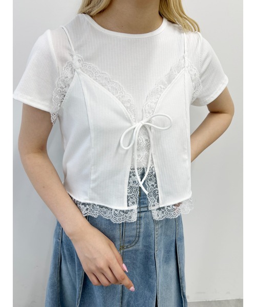 レース付きホワイトTシャツ 38サイズ レース刺繍Tシャツ - ホワイト | ZARA Japan / 日本