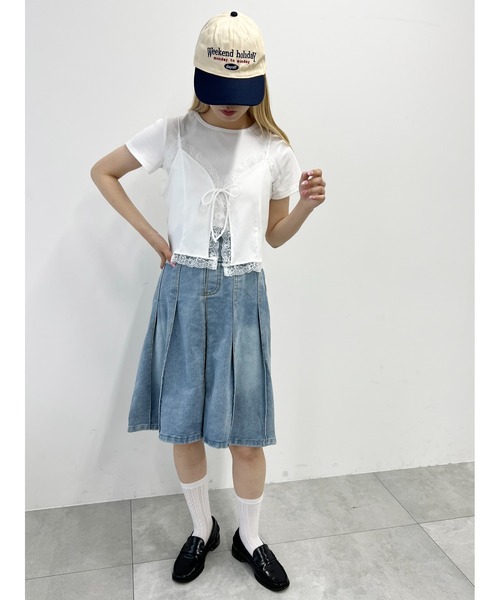 tシャツ レースキャミソール＆シアーギャザートップスセット レディース tシャツ レースキャミセットTシャツ レディース : ZOZOTOWN