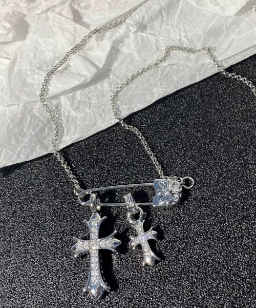 お見逃しなく！silver 安全ピン 安ピン デザイン ネックレス 王道 クロス Amazon | ネックレス シルバー925 メンズ レディース チェーン付