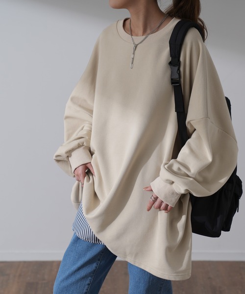 トレーナー スウェット 「ウタオ」袖配色スウェット レディース HUG.U トレーナー スウェット ぽわん袖スウェット レディース